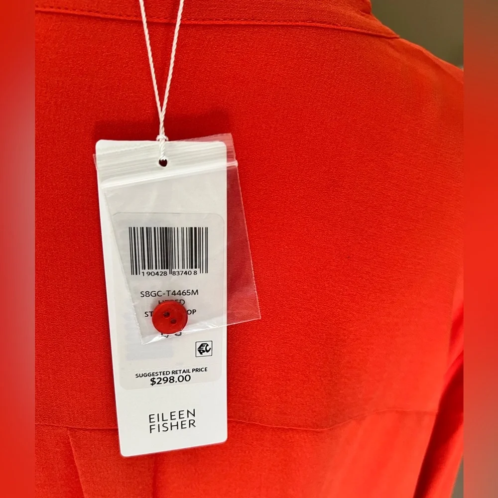 Eileen Fisher Women’s Vibrant Orange Button-Down Silk Shirt - Picture 9 of 10